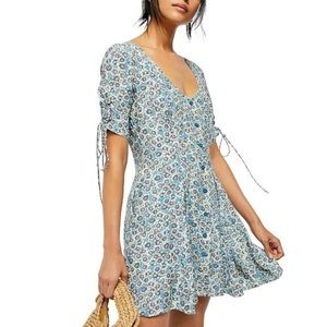 Free People Blue Sunflower Print Lace Up Mini Dress
